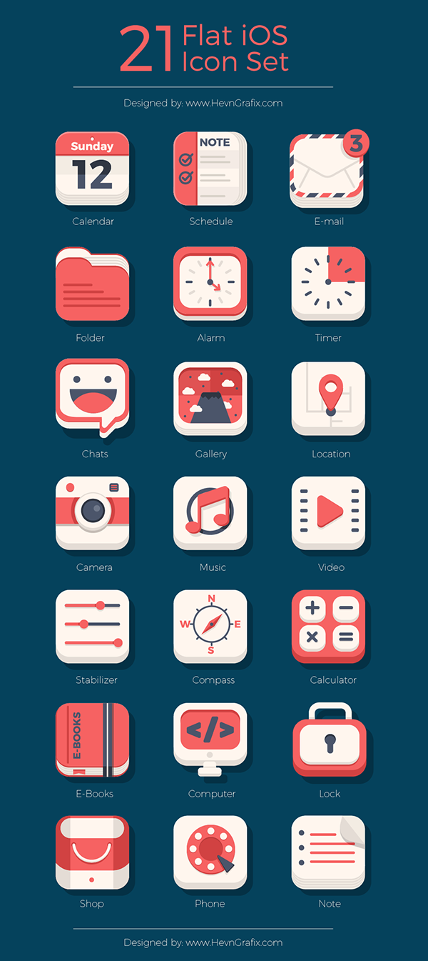 21 Flat iOs icon Set